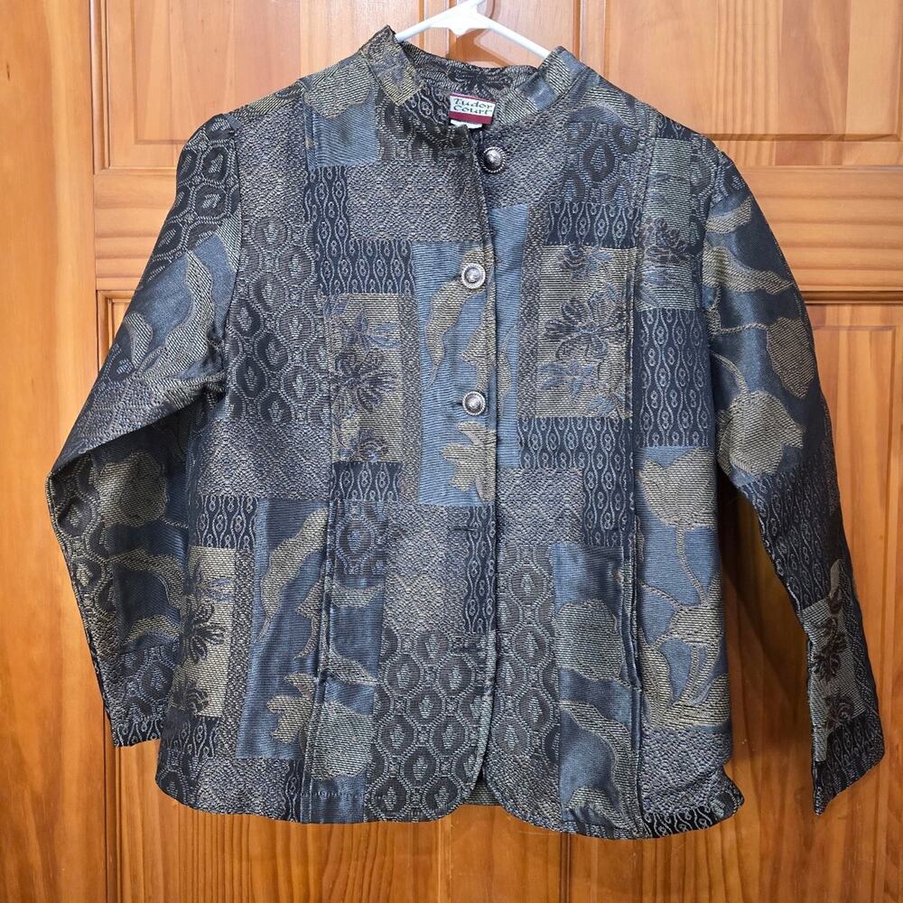 Tudor Court Women Jacket Size S Grey Biege polyester Long Sleeve Unlined Pocket